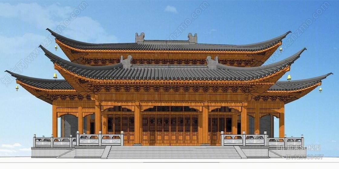 大雄宝殿古建筑SU模型下载【ID:325939457】