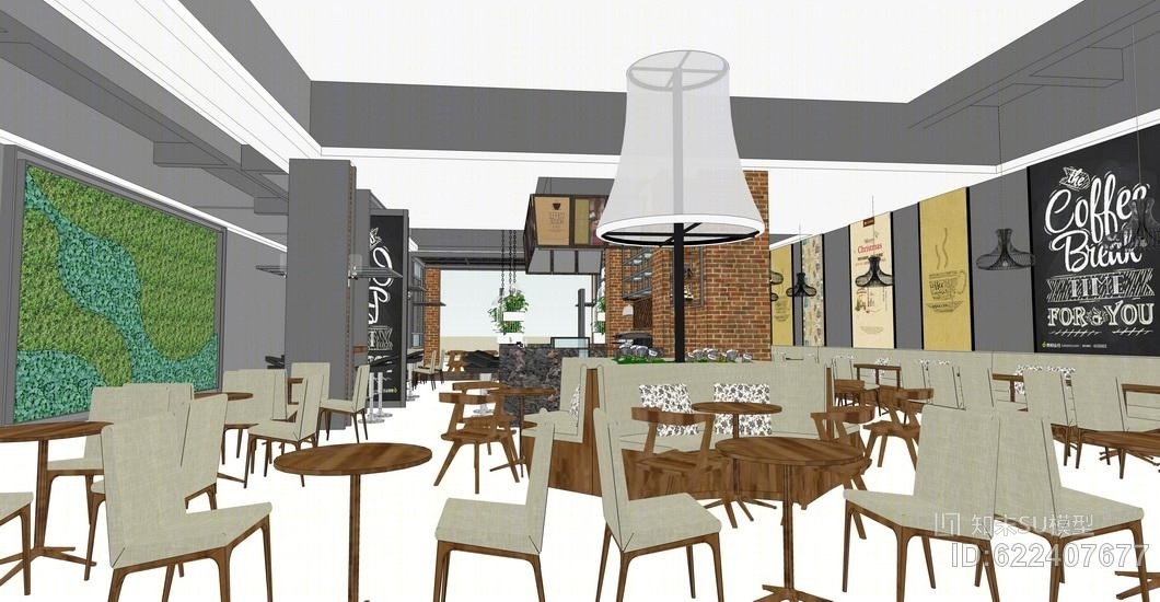现代咖啡厅室内设计SU模型下载【ID:622407677】