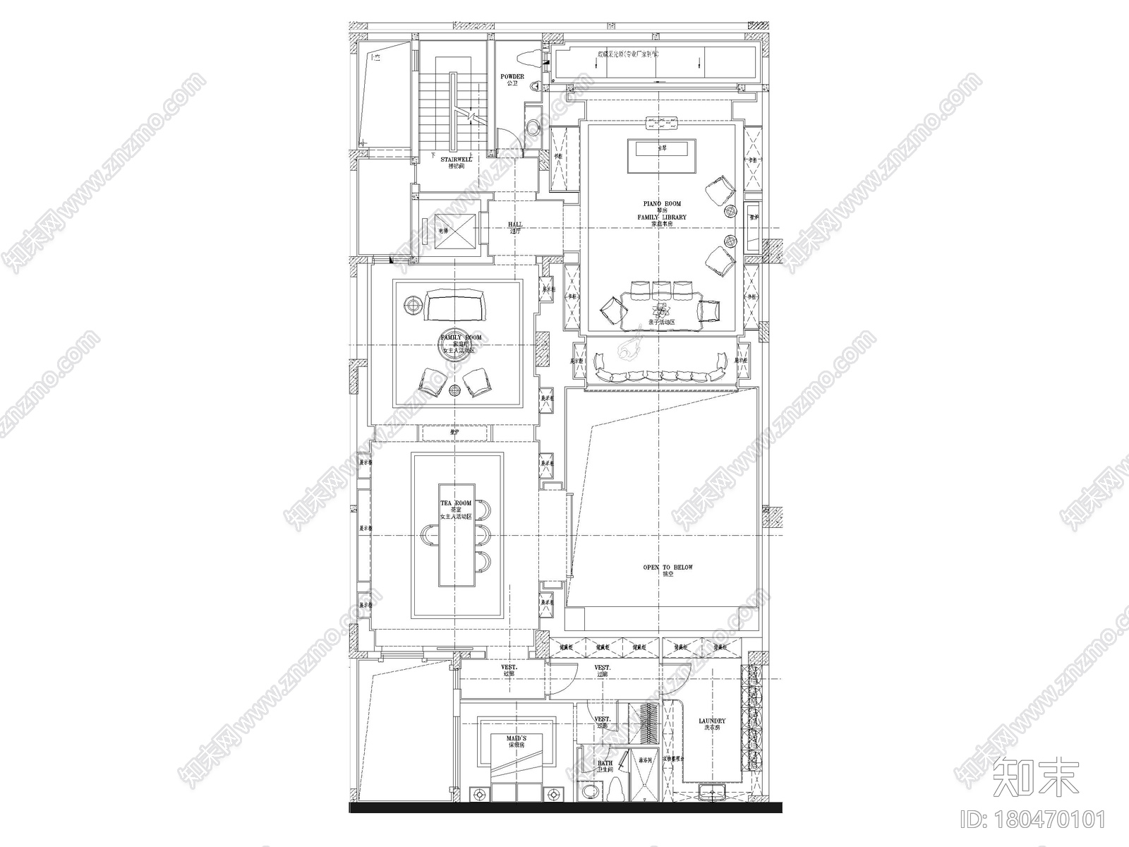 [成都]875㎡二层四居别墅样板间装修施工图施工图下载【ID:180470101】