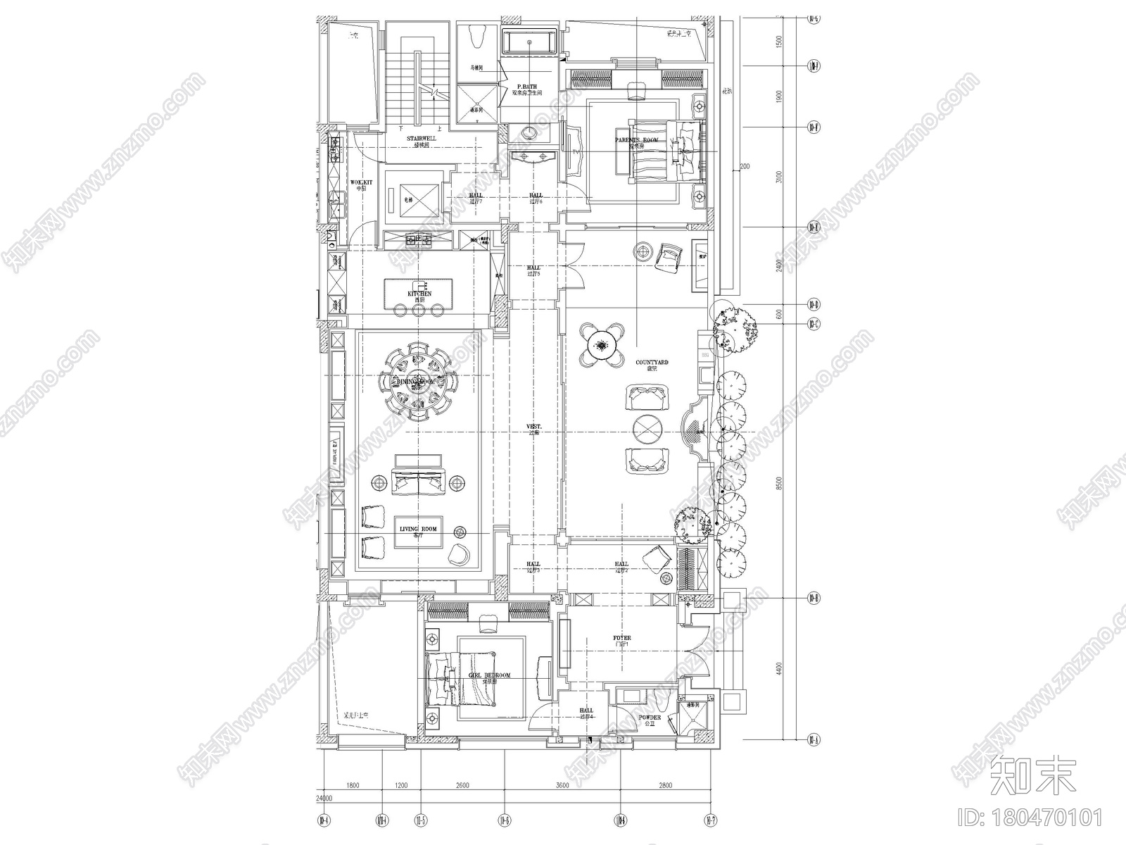 [成都]875㎡二层四居别墅样板间装修施工图施工图下载【ID:180470101】