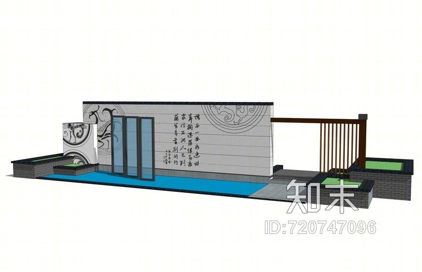 中式景墙SU模型下载【ID:720747096】