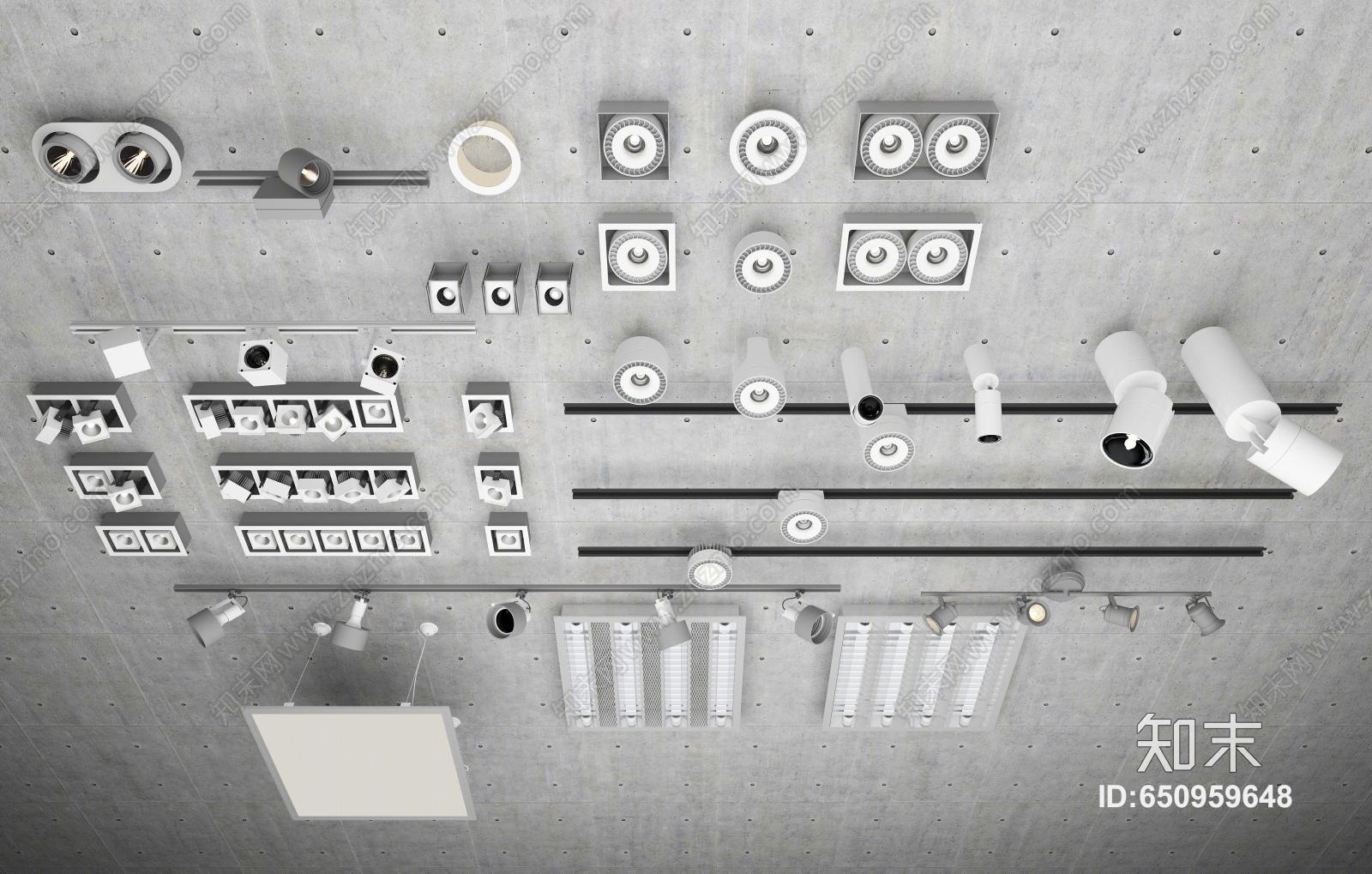 现代格栅灯3D模型下载【ID:650959648】