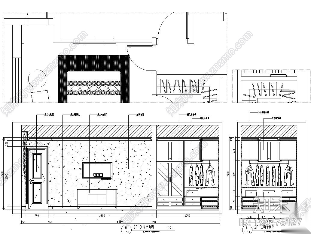 欧式风格三层一居室住宅装修施工图设计cad施工图下载【ID:180478127】