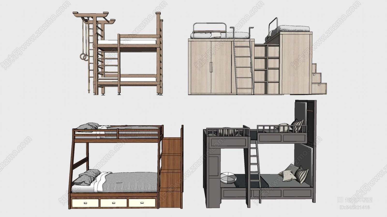 北欧高低床SU模型下载【ID:542921418】