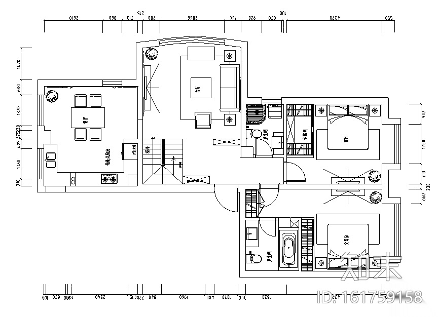 [河北]欧式风格180平米住宅设计施工图（附效果图）cad施工图下载【ID:161759158】