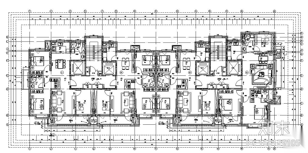 二梯二戶三房兩廳一衛戶型設計圖施工圖下載【id:168129105】