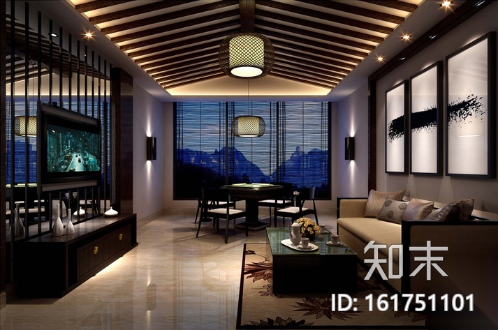 新中式风格茶楼会所设计CAD施工图（含效果图）施工图下载【ID:161751101】