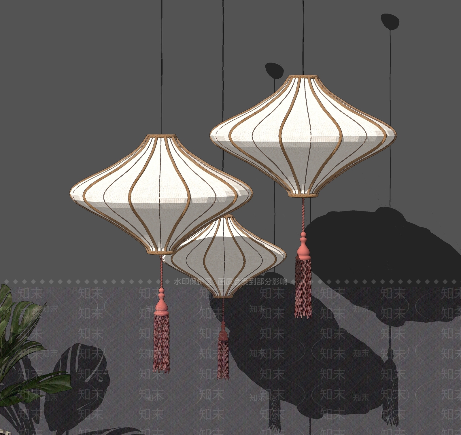 新中式灯笼吊灯SU模型下载【ID:178080153】
