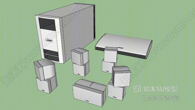 百色生活方式T-20家庭影院系统（白色）SU模型下载【ID:930769663】