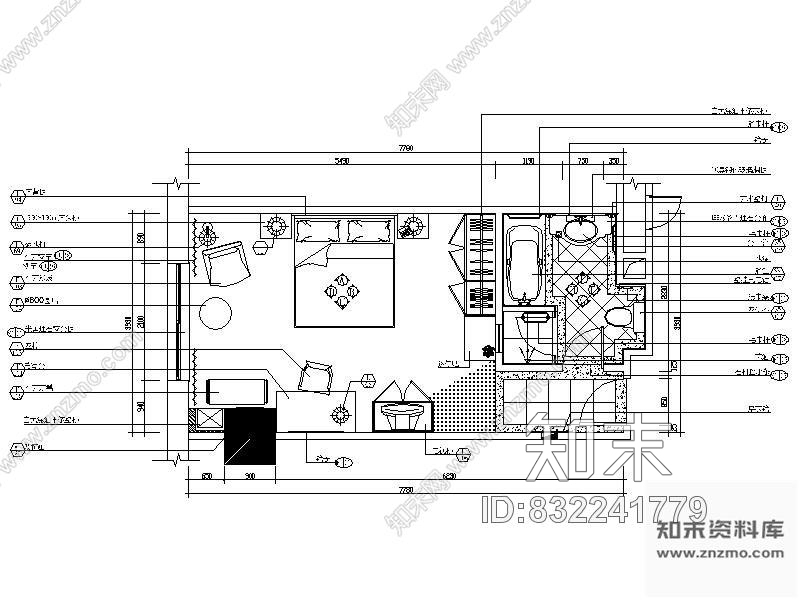 图块/节点商务标准间平面图cad施工图下载【ID:832241779】