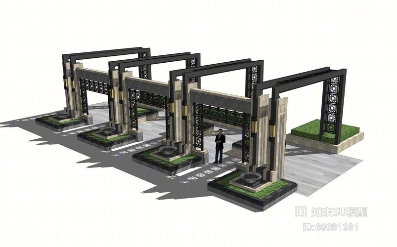 现代廊架SU模型下载【ID:66681381】