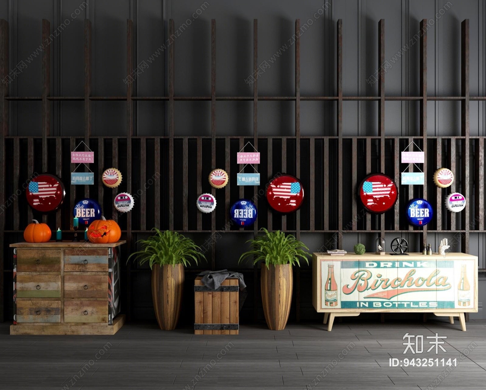 工业风屏风隔断装饰柜3D模型下载【ID:943251141】