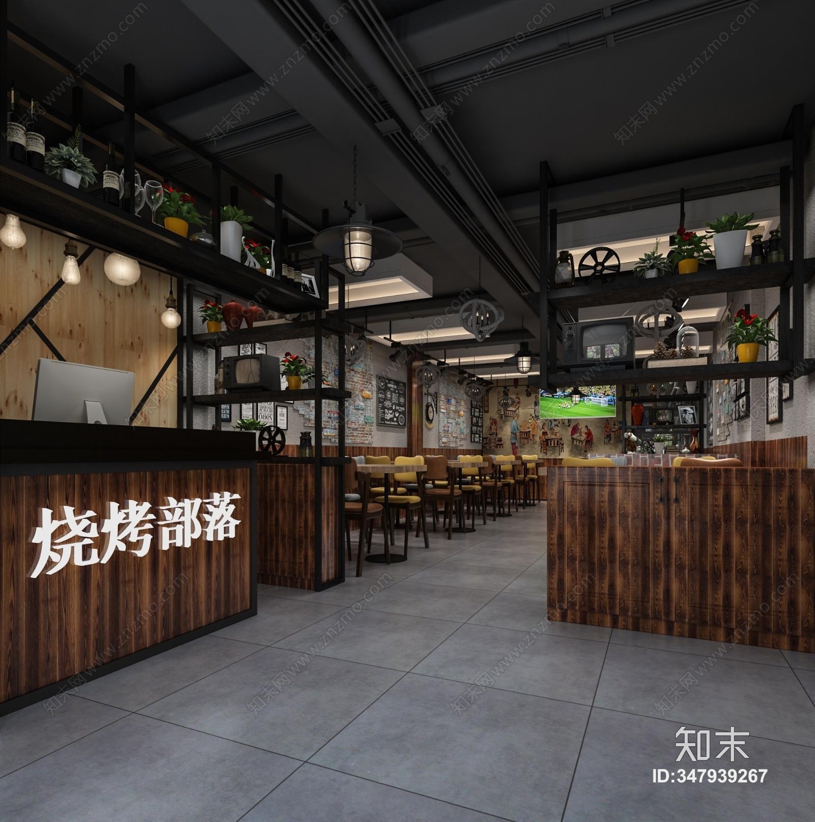 工业风烧烤店3D模型下载【ID:347939267】