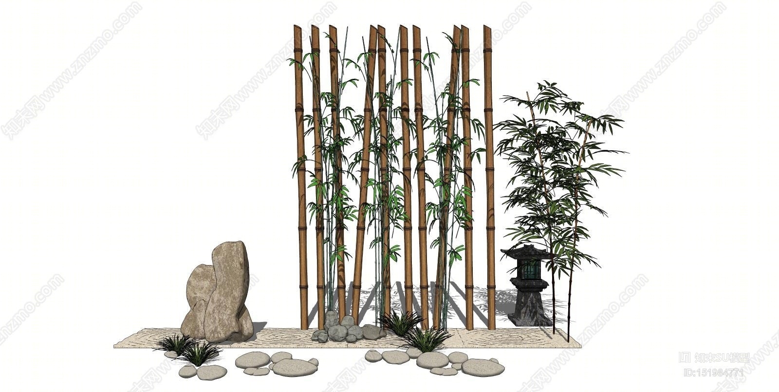 新中式风格竹子SU模型下载【ID:151984771】
