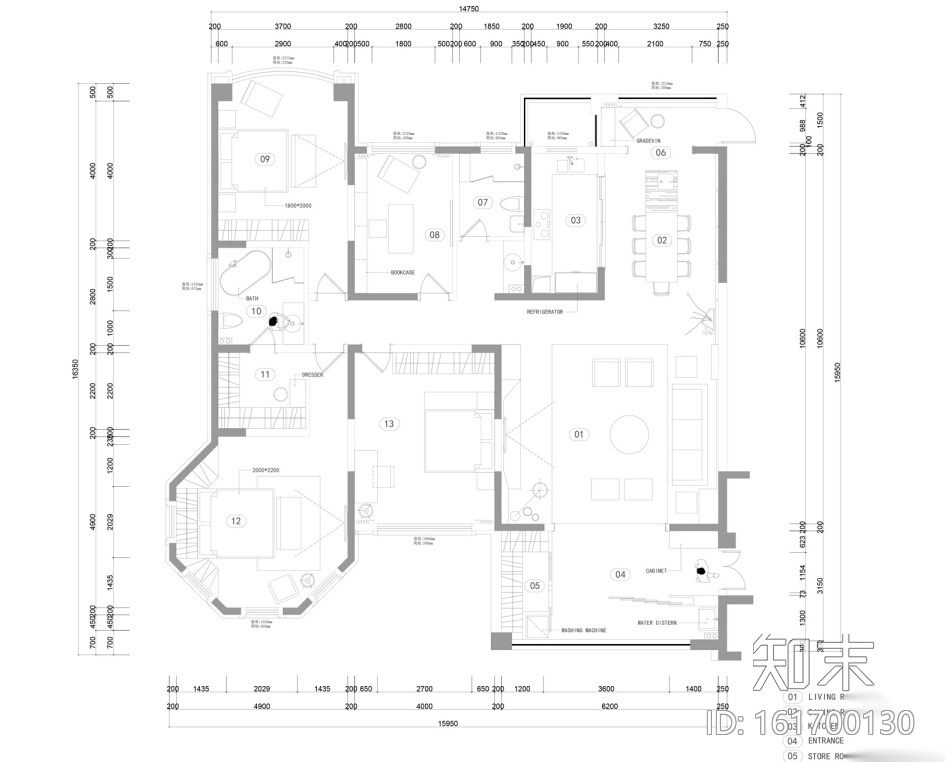 张家港君临新城——200㎡灰蓝畅想住宅设计施工图及效果...cad施工图下载【ID:161700130】