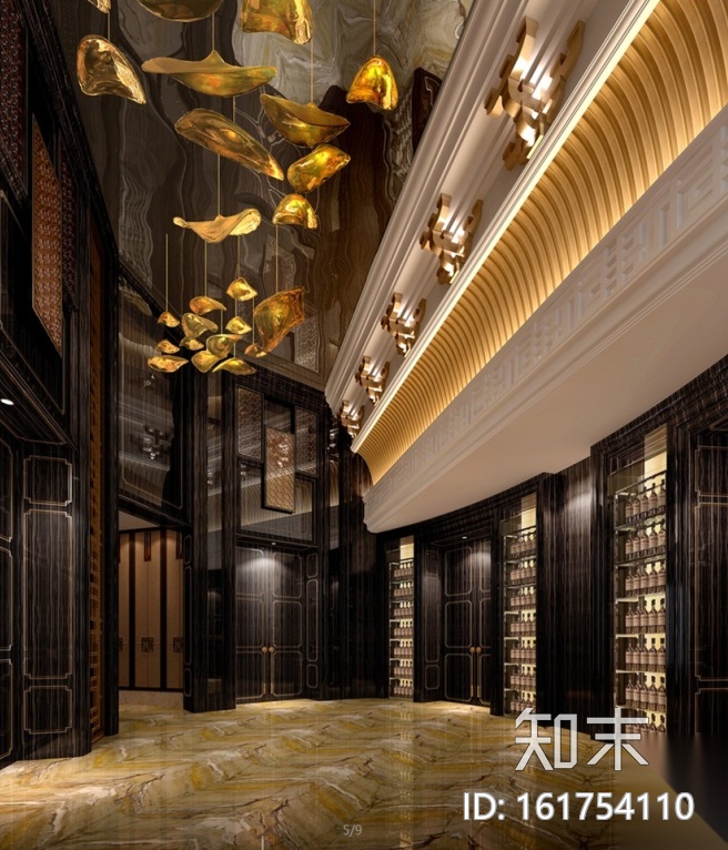 [南通]中式豪华酒店餐饮空间设计施工图(含效果图)cad施工图下载【ID:161754110】