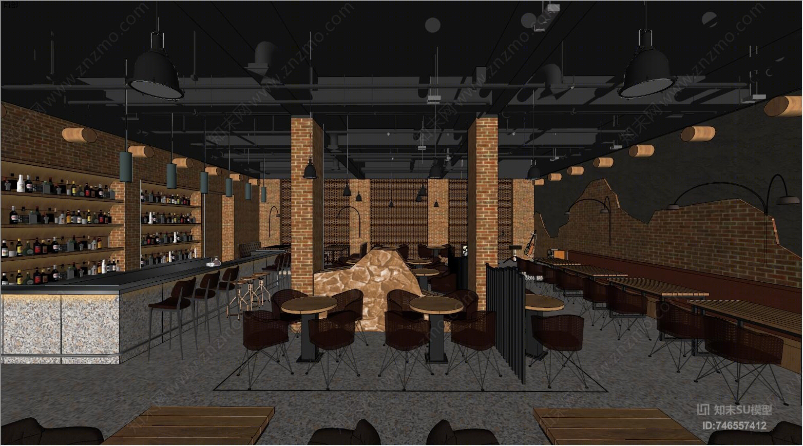 工业风格酒吧SU模型下载【ID:746557412】