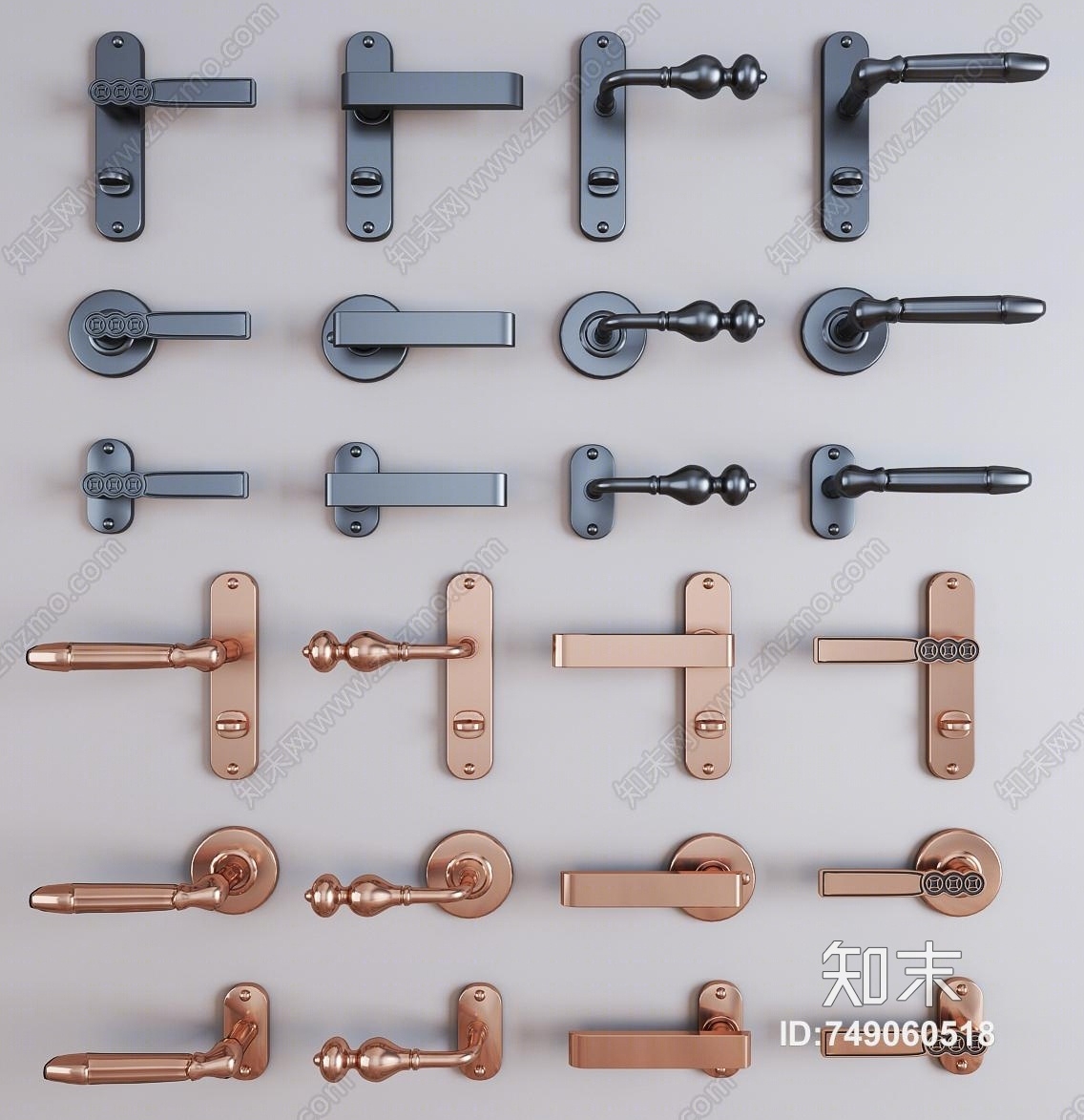 现代金属门把3D模型下载【ID:749060518】