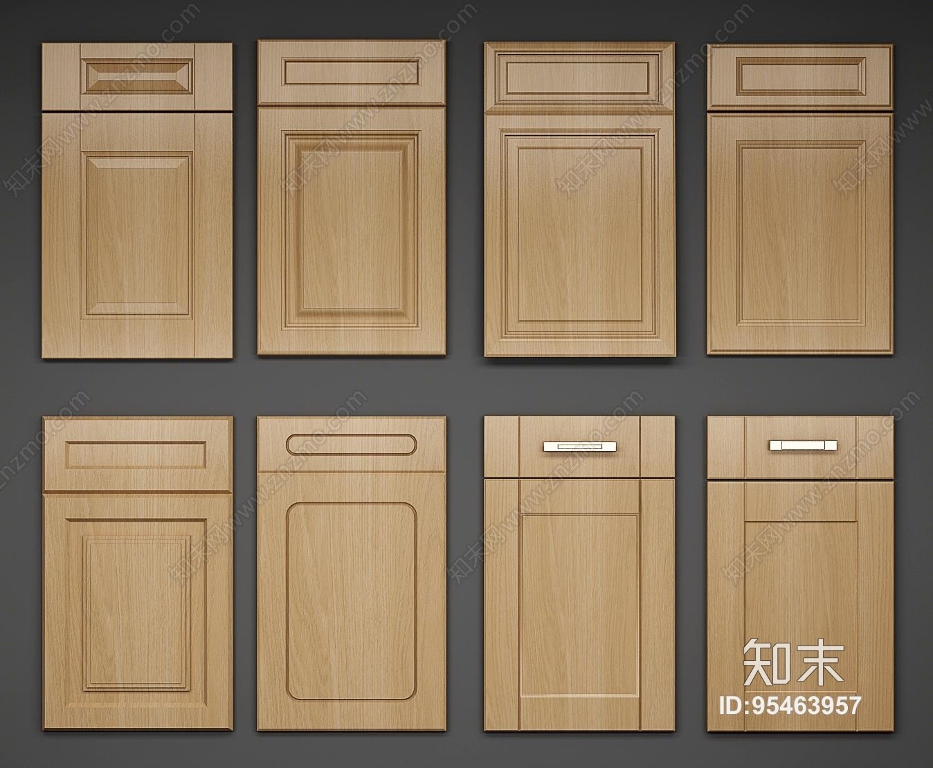 简欧式实木橱柜门板组合3D模型下载【ID:95463957】