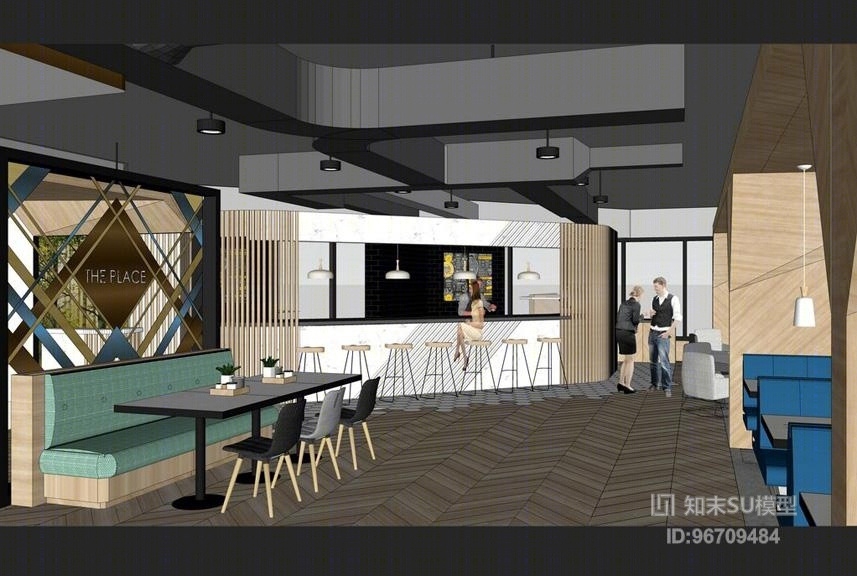 现代风格茶餐厅SU模型下载【ID:96709484】