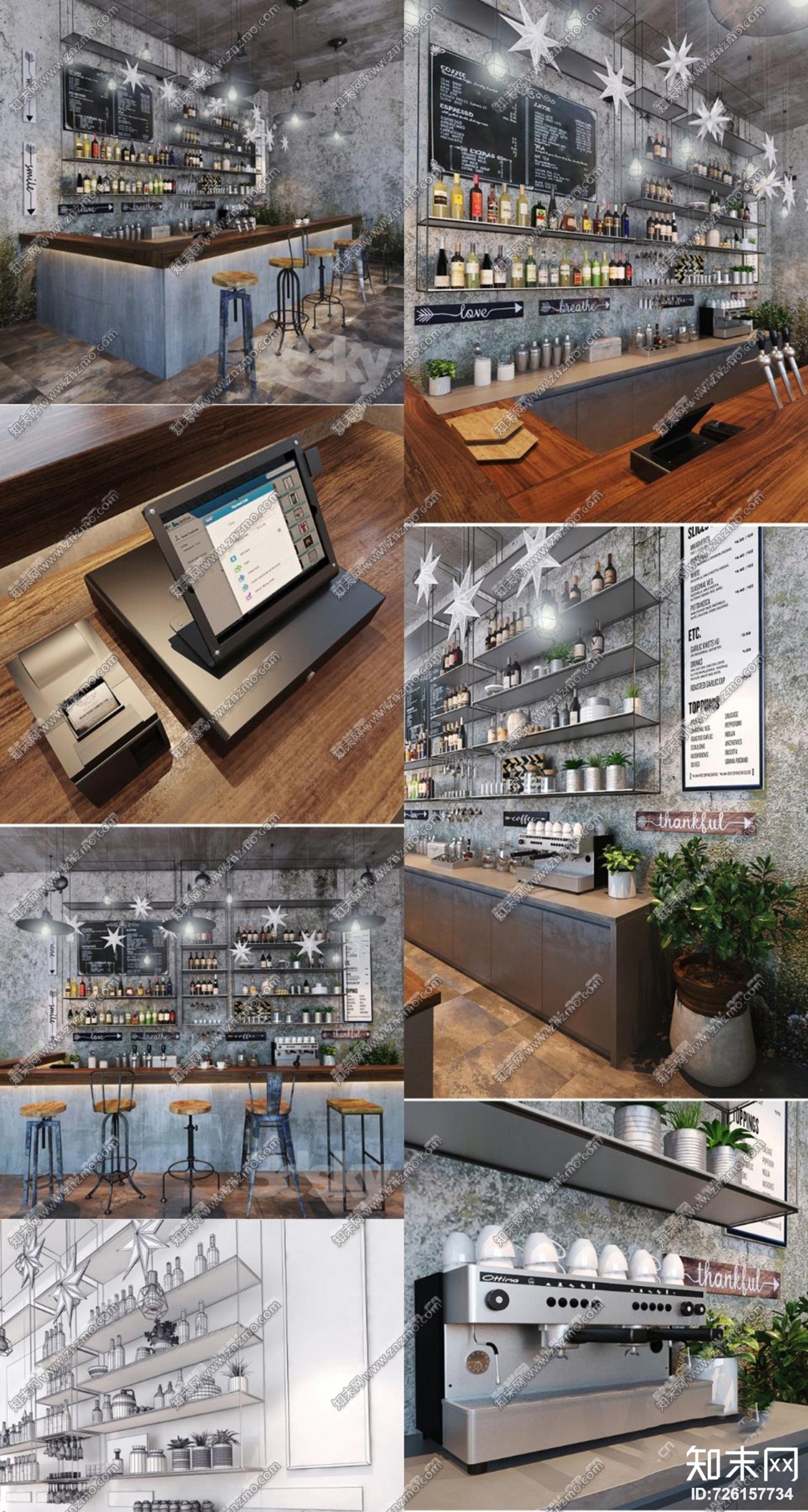 工业风酒吧吧台收银台3D模型下载【ID:726157734】