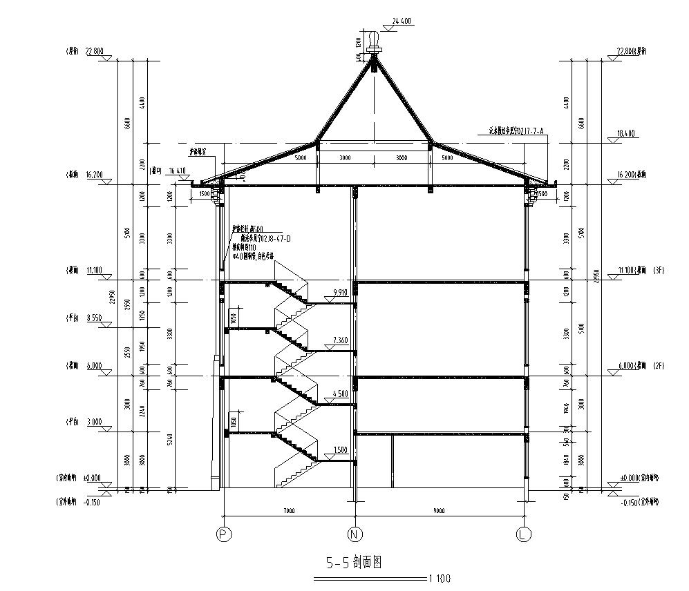 [宁夏]五层中式风格办公楼建筑施工图（含全专业）施工图下载【ID:166816171】