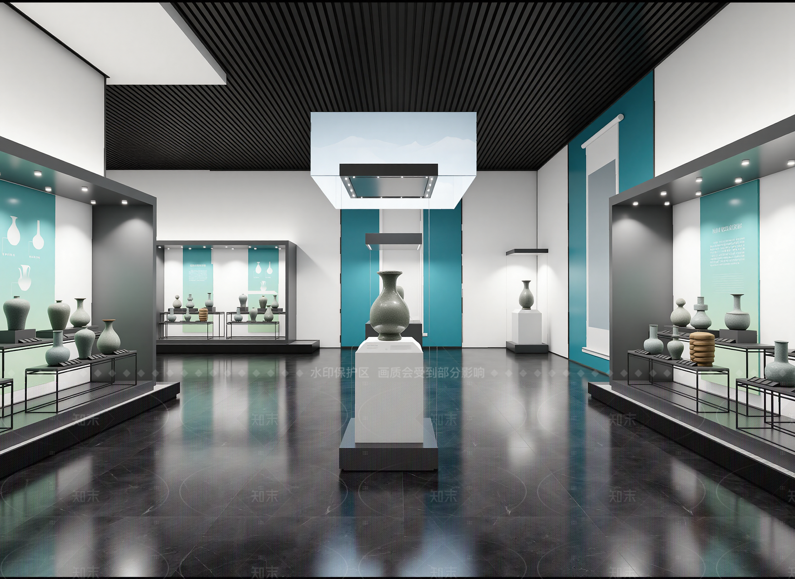 现代陶瓷展厅3D模型下载【ID:1214613807】