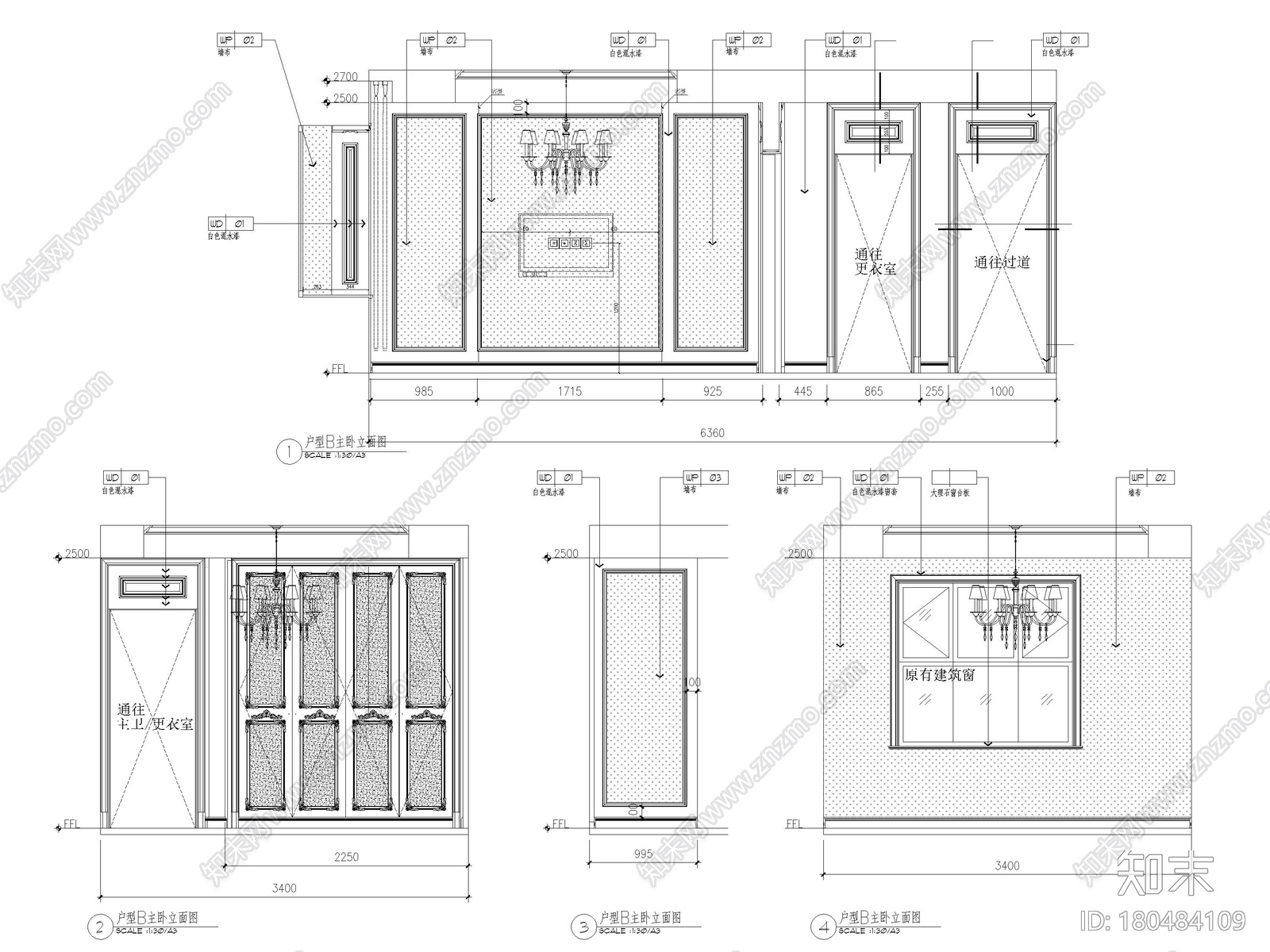 [上海]崇明103㎡现代三居家装样板间施工图cad施工图下载【ID:180484109】