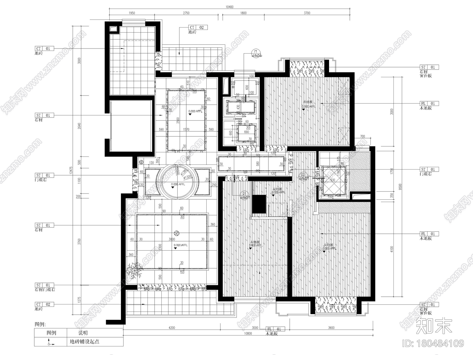 [上海]崇明103㎡现代三居家装样板间施工图cad施工图下载【ID:180484109】