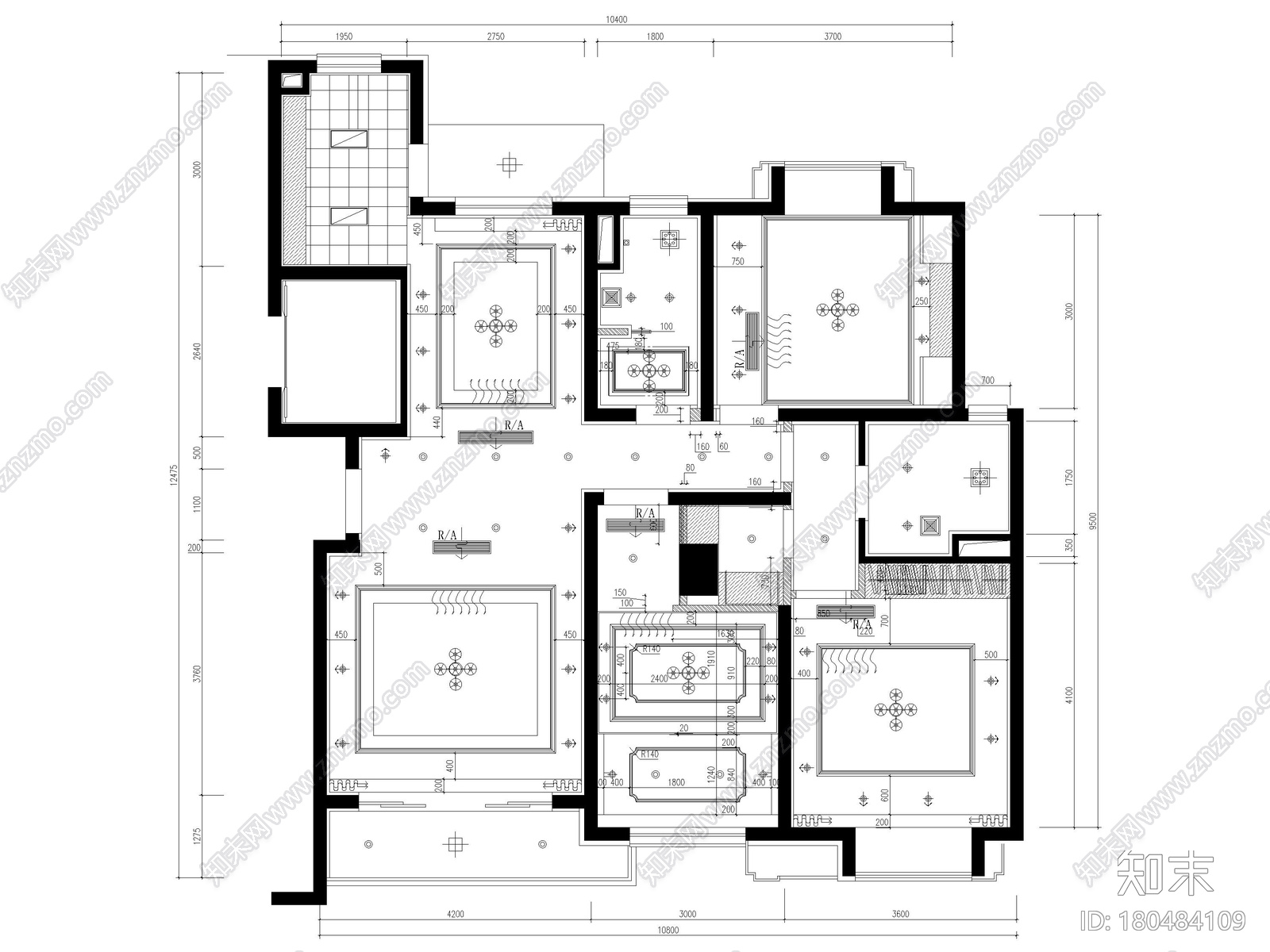 [上海]崇明103㎡现代三居家装样板间施工图cad施工图下载【ID:180484109】