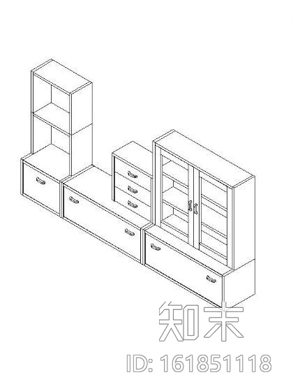 书柜CAD三维图块13施工图下载【ID:161851118】