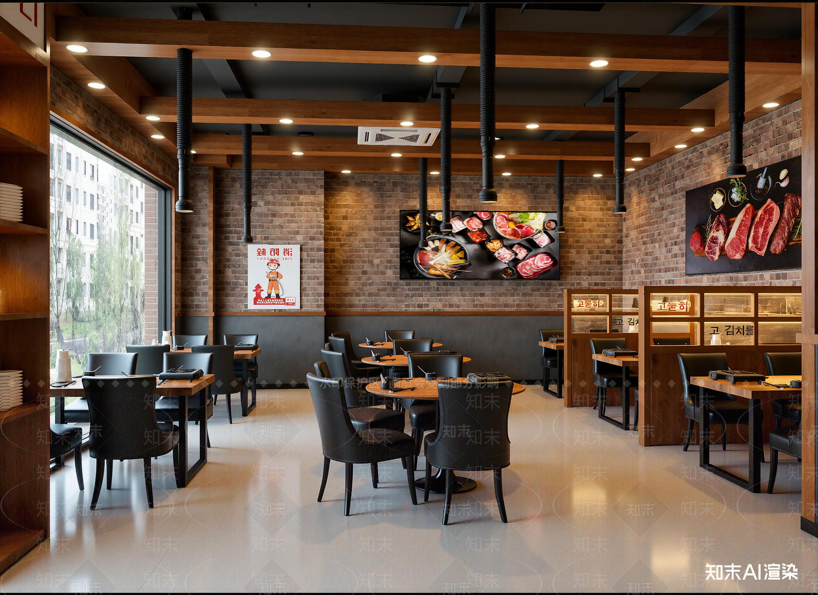 工业风烤肉店3D模型渲染效果图