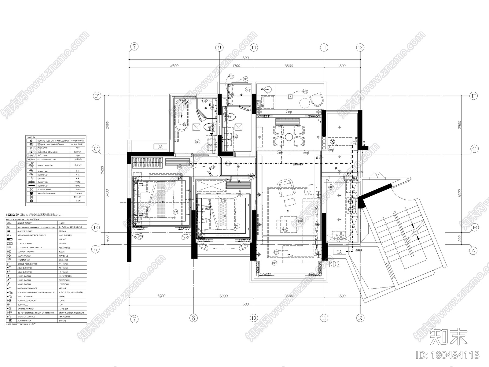 [海南]三亚71㎡现代二居室家装样板间施工图cad施工图下载【ID:180484113】