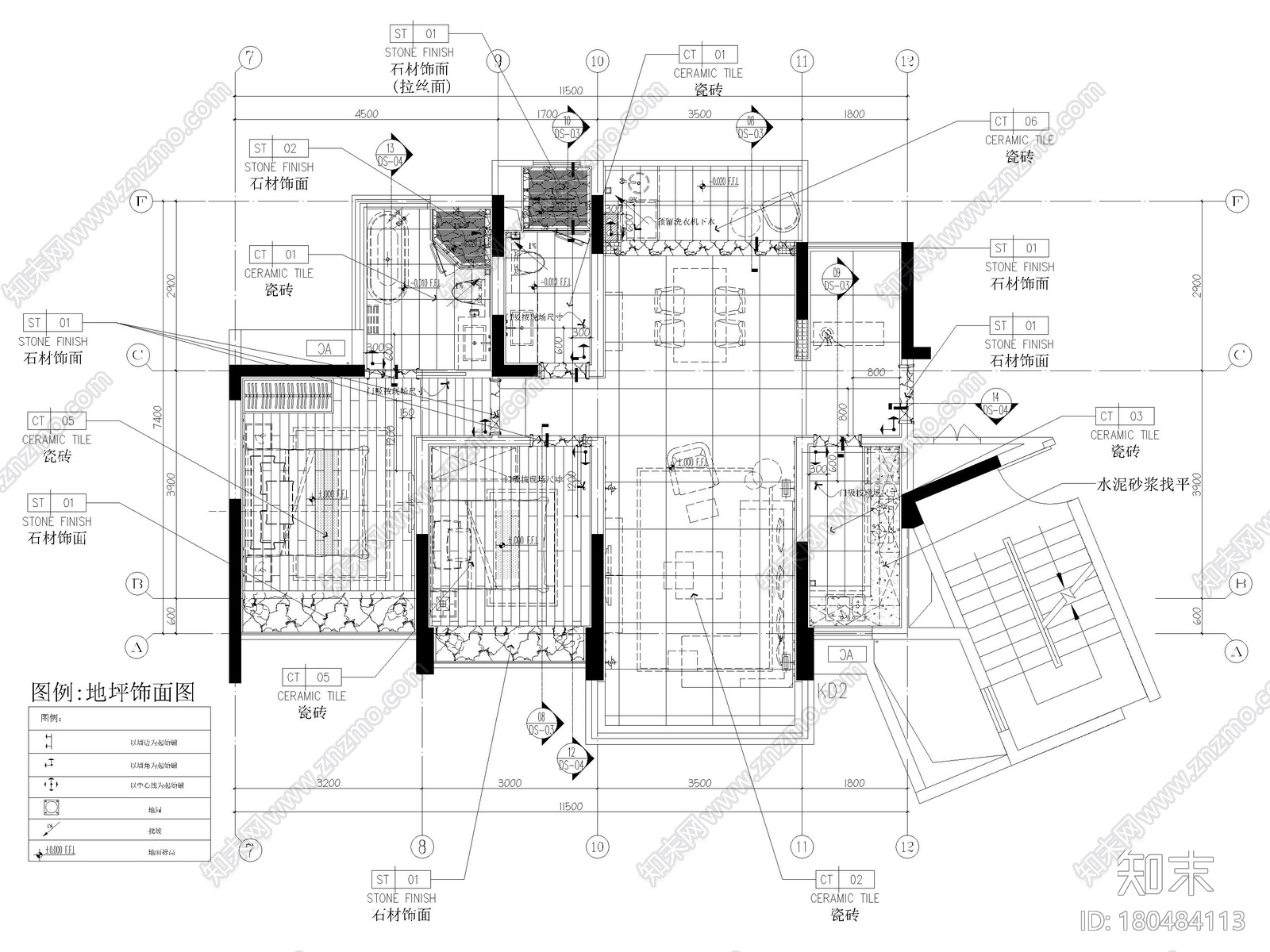 [海南]三亚71㎡现代二居室家装样板间施工图cad施工图下载【ID:180484113】