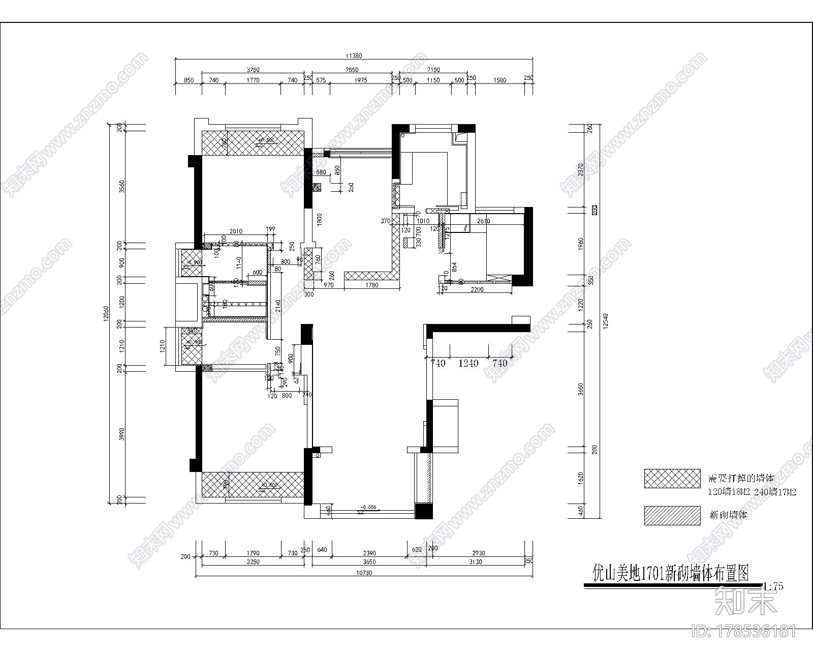 [北京]简约温馨三室三厅室内设计CAD施工图施工图下载【ID:178535177】