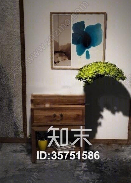 中式松树盆景花架组合下载3D模型下载【ID:35751586】