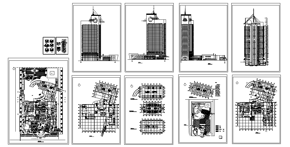 后现代高层宾馆酒店建筑设计方案施工图CADcad施工图下载【ID:166823177】