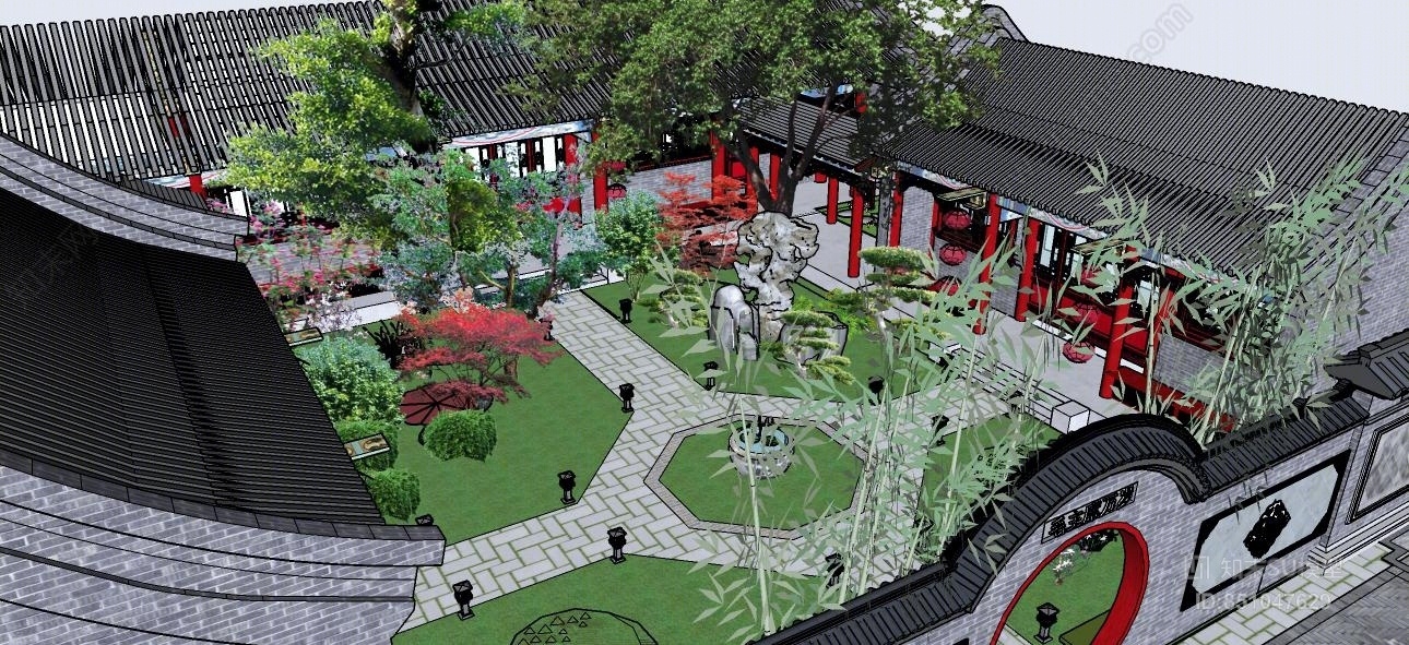 中式风格四合院SU模型下载【ID:851047629】