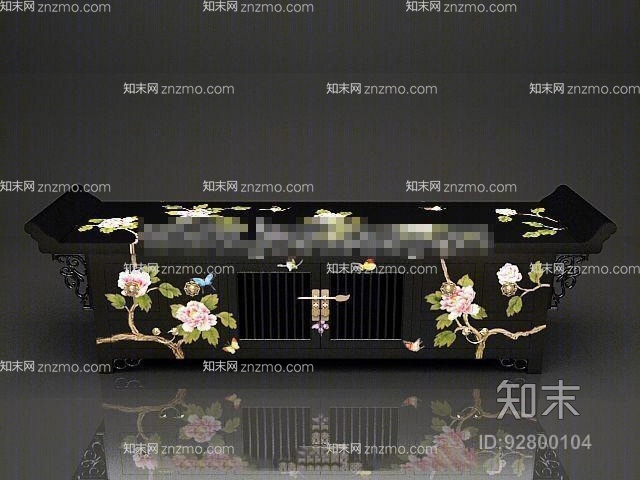 新中式黑色木艺电视柜3D模型下载【ID:92800104】