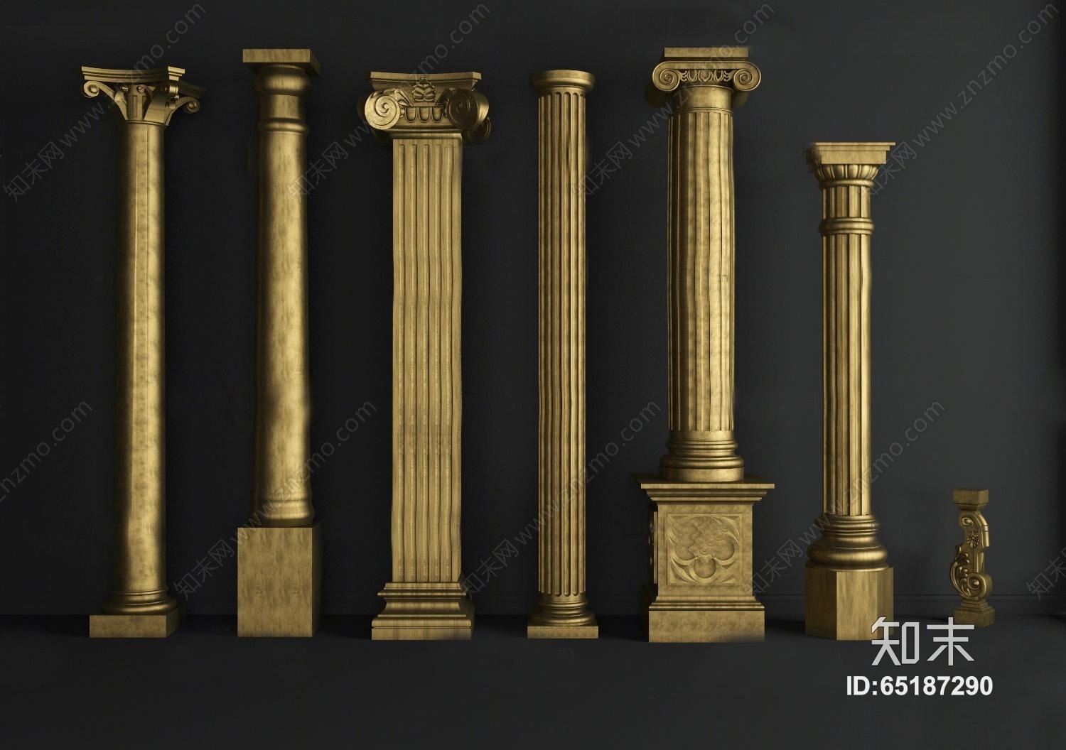欧式金色罗马柱组合3D模型下载【ID:65187290】