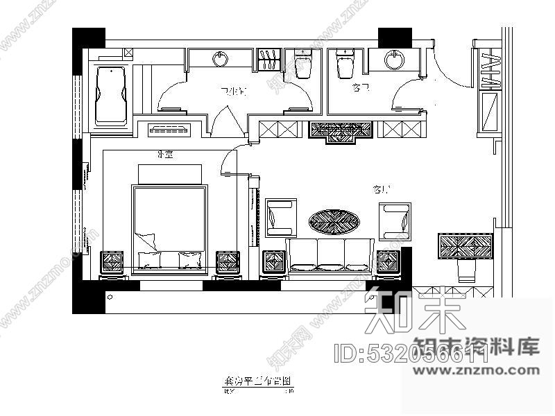 施工图36平方某酒店豪华套房装修图cad施工图下载【ID:532056611】