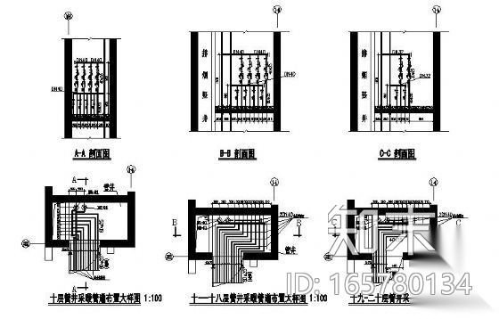 淄博市某大厦新风机房及管井大样图cad施工图下载【ID:165780134】