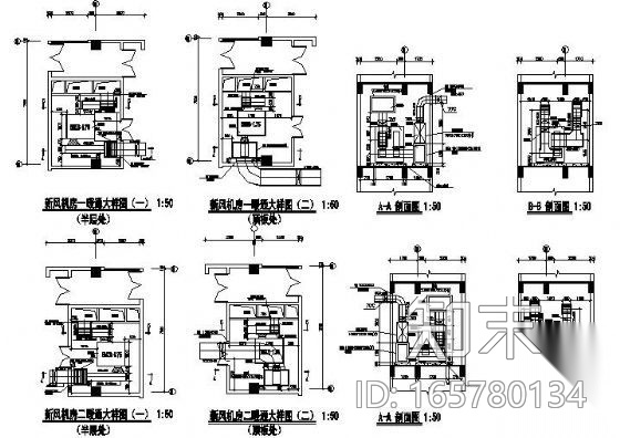 淄博市某大厦新风机房及管井大样图cad施工图下载【ID:165780134】