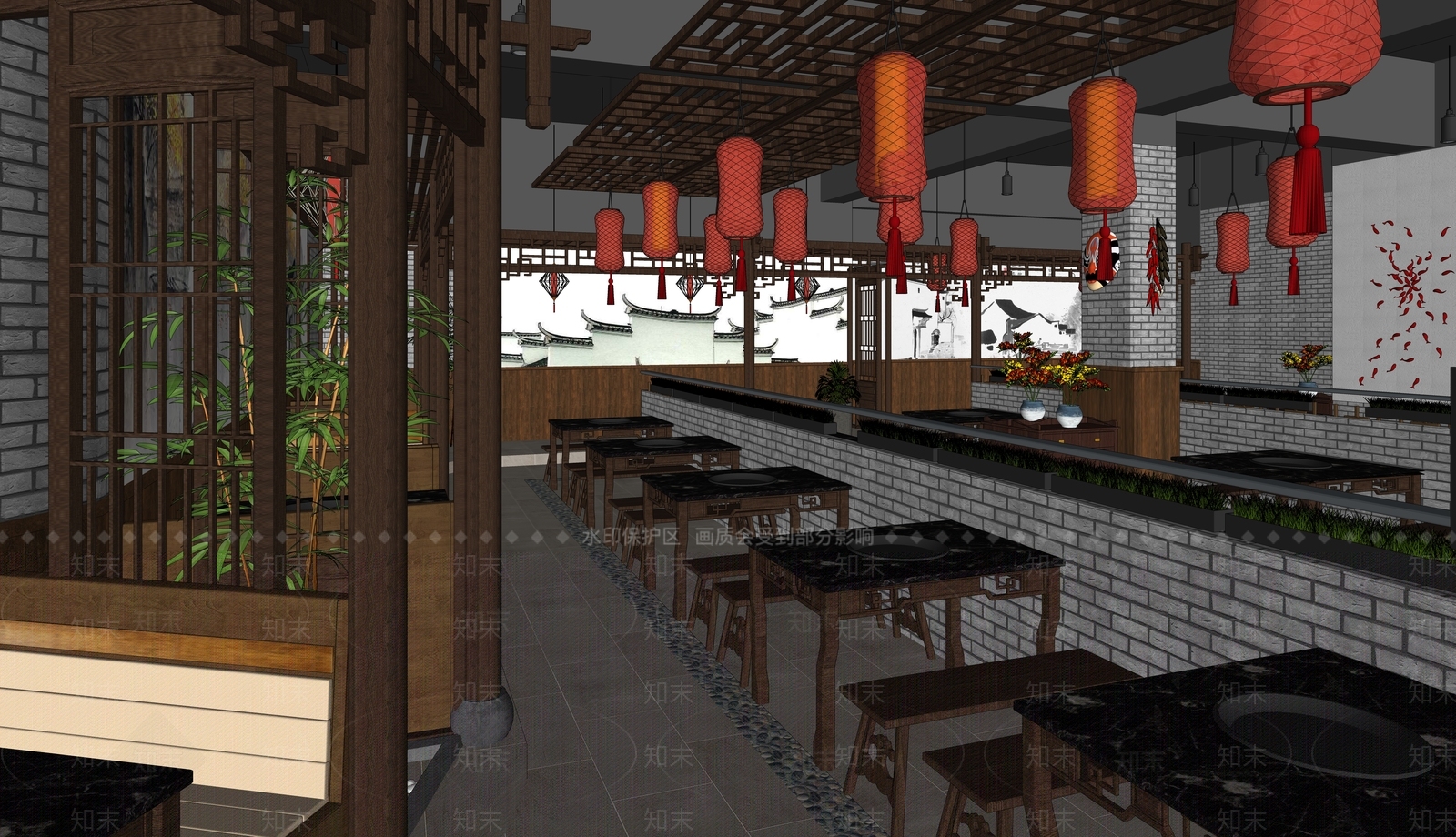 中式风格火锅店SU模型下载【ID:194254164】