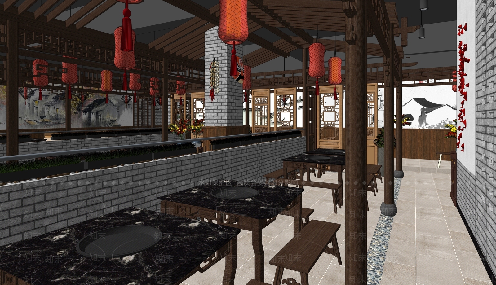 中式风格火锅店SU模型下载【ID:194254164】