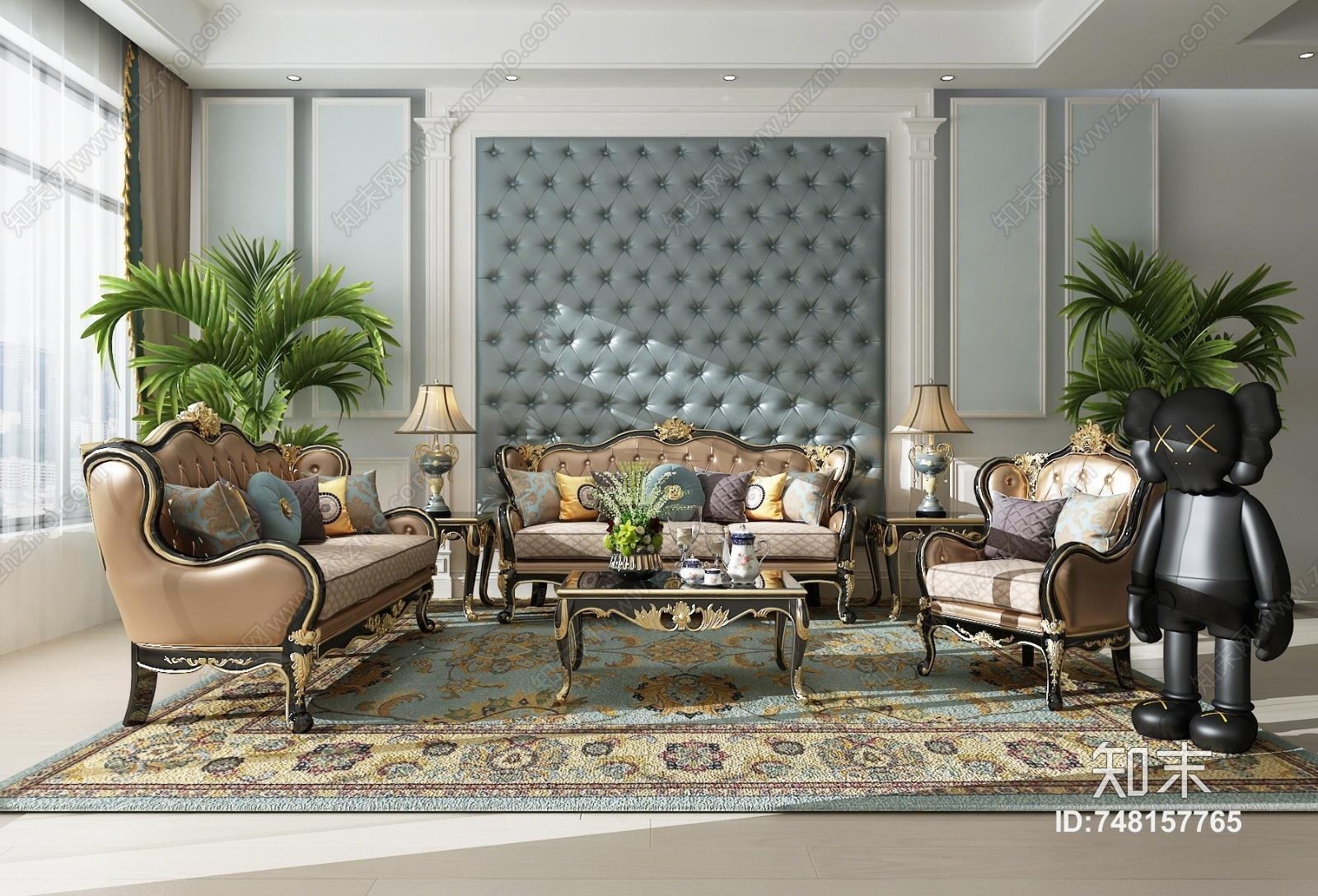 欧式古典简欧风格客厅3D模型下载【ID:748157765】