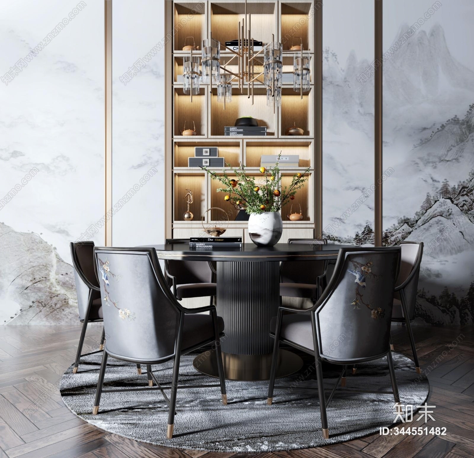 新中式餐桌椅模型组合3D模型下载【ID:344551482】