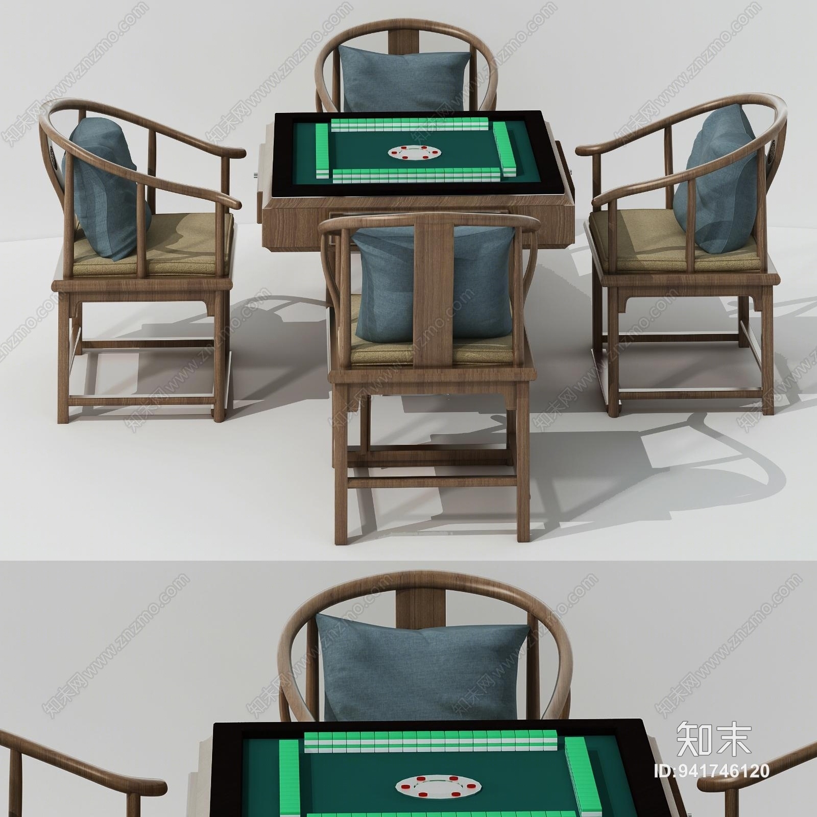 新中式麻将桌3D模型下载【ID:941746120】