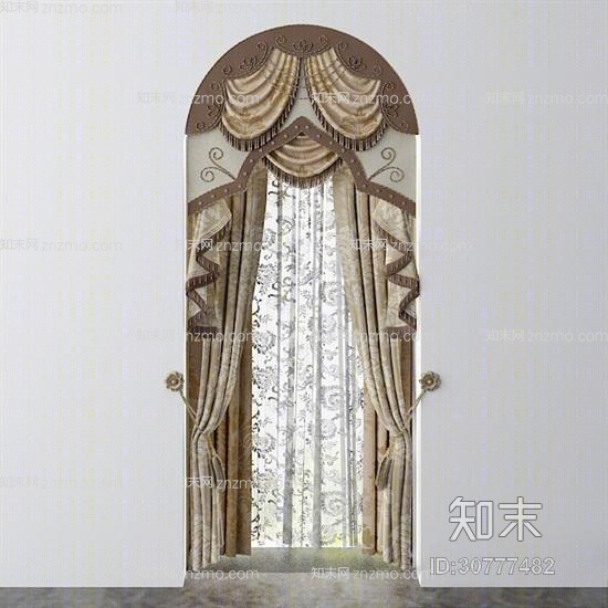 棕色布艺窗帘3D模型下载【ID:30777482】