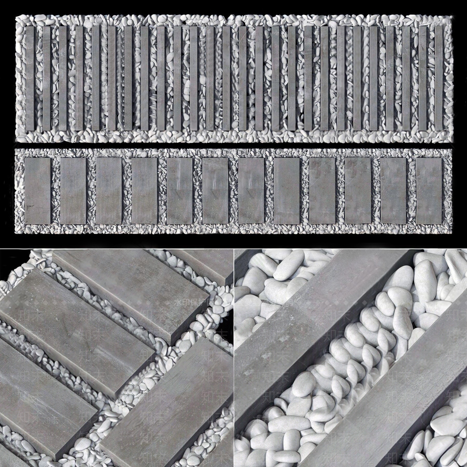 现代鹅卵石路面3D模型下载【ID:1102132172】